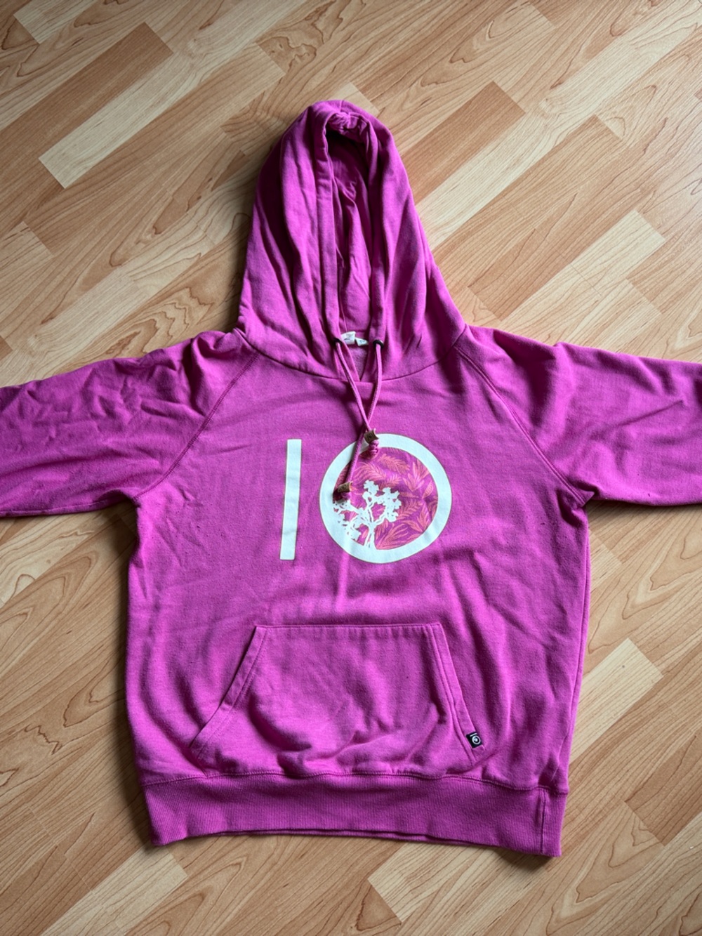Womenโs Bright Pink Hooded Pullover Sweater with Front Pocket